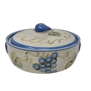 John B Taylor Vintage Blue Grape Stoneware Covered Casserole Dish Harvest Fig